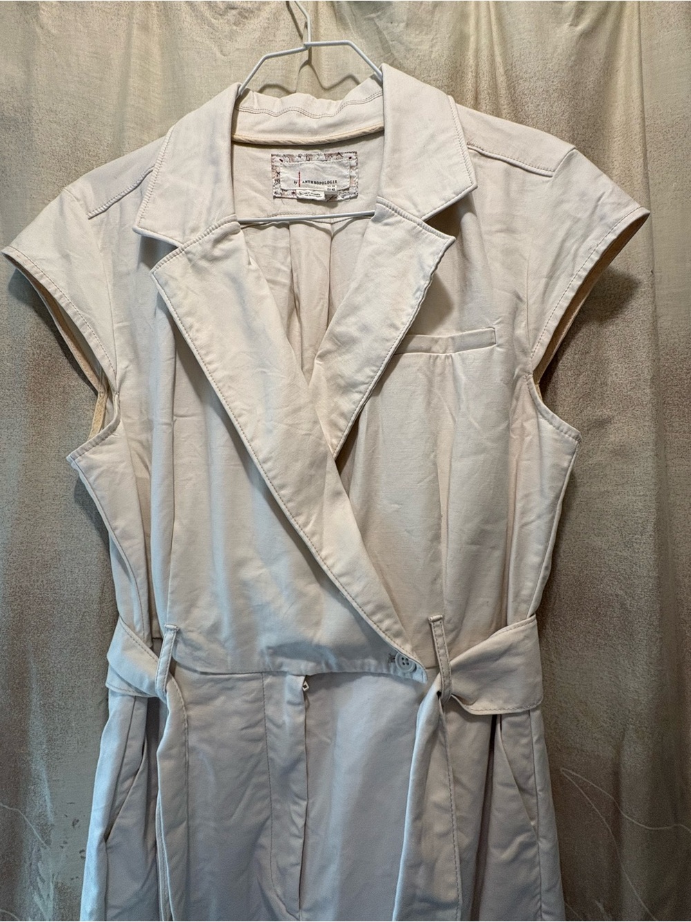 Anthropologie Sleeveless Trench Jumpsuit in Light Cream